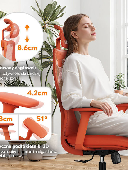 Καρέκλα Γραφείου με Ρυθμιζόμενα Μπράτσα Orange SENSE7