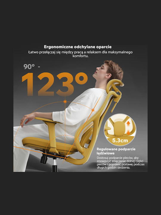 Καρέκλα Γραφείου με Ρυθμιζόμενα Μπράτσα Yellow SENSE7