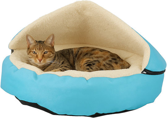 Pat Pentru Câini și Pisici Zola Cu Baldachin Detasabil 54 X 13 Cm Material Moale Rotund Albastru Crem