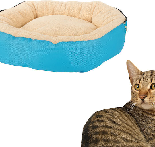 Pat Pentru Câini și Pisici Zola Cu Baldachin Detasabil 54 X 13 Cm Material Moale Rotund Albastru Crem