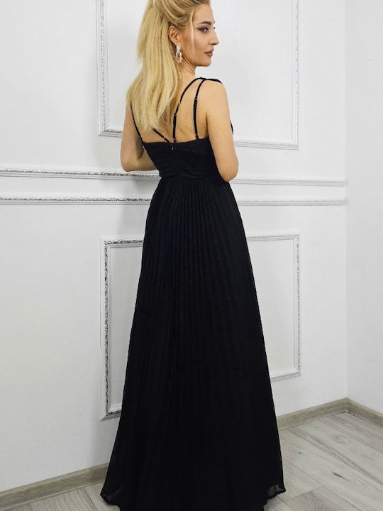Summer Maxi Evening Satin Drape with Mesh Dress Black