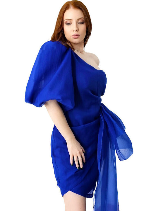 Sommer Mini Abend Damenkleid Offener Rücken mit Rüschen Blau