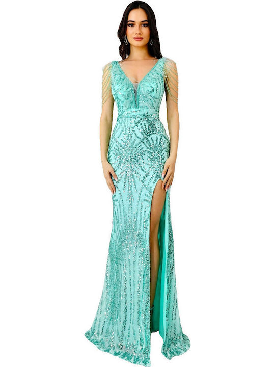 Sommer Maxi Abendkleid mit Tüll Türkis