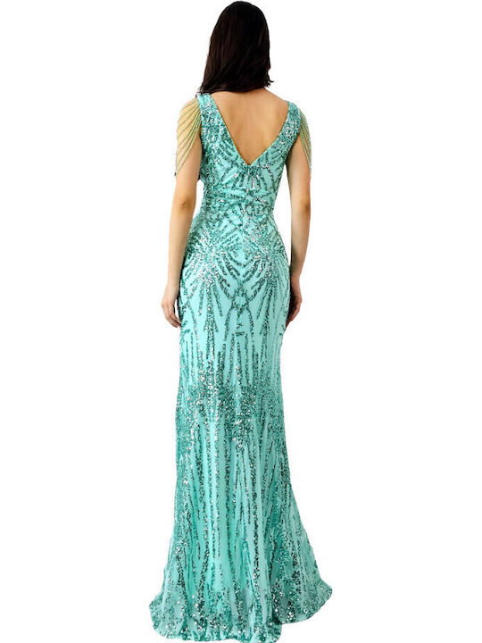 Sommer Maxi Abendkleid mit Tüll Türkis