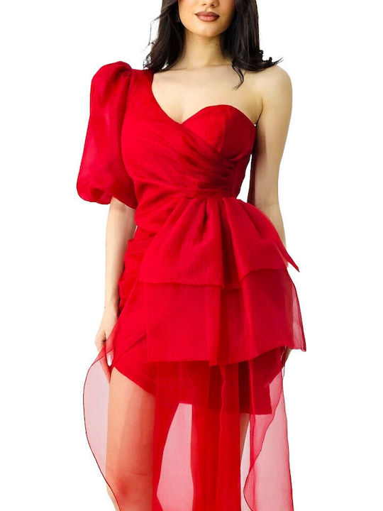 Sommer Mini Abendkleid Offener Rücken mit Rüschen Rote