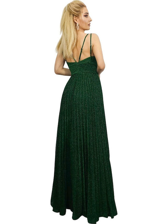 Sommer Maxi Abendkleid Satin Wickel mit Masche Grün