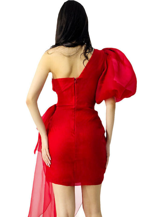 Sommer Mini Abendkleid Offener Rücken mit Rüschen Rote