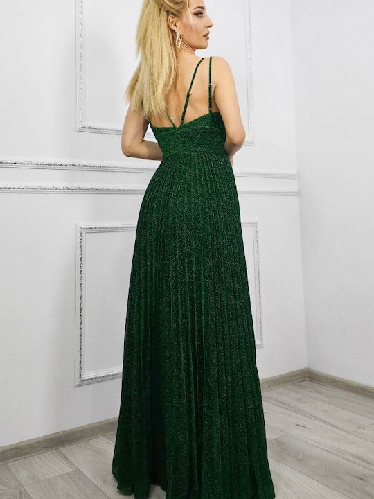 Sommer Maxi Abendkleid Satin Wickel mit Masche Grün