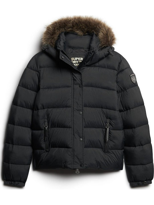 Kurz Damen Puffer Jacke für Winter Schwarz