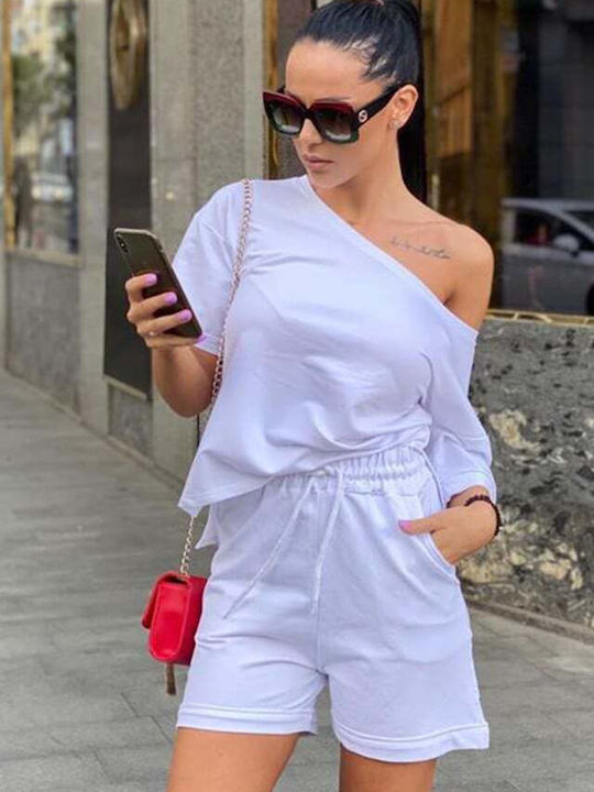 Γυναικείο Σετ με Σορτς Λευκό