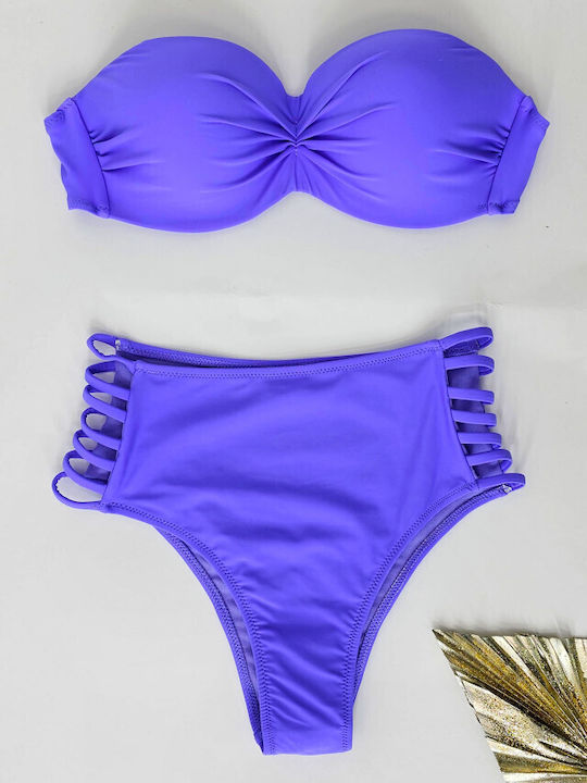 Set Bikini cu Căptușeală Ușoară Talie Înaltă Lila