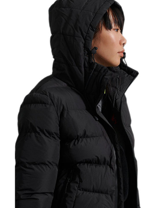 Women's Short Puffer Jacket for Winter with Hood Black