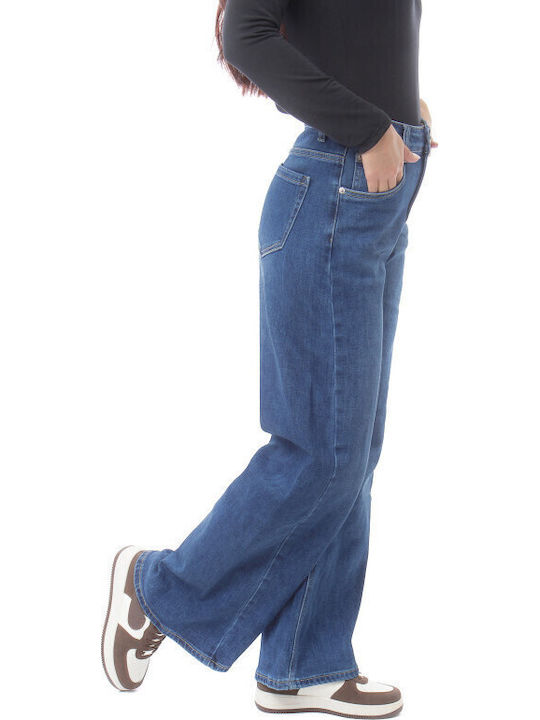Μπλε Wide Leg Ψηλόμεσο Τζιν Παντελόνι