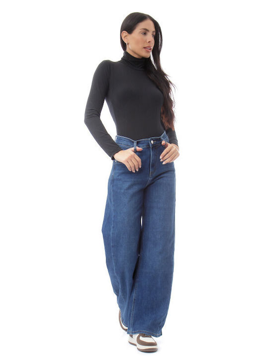 Μπλε Wide Leg Ψηλόμεσο Τζιν Παντελόνι