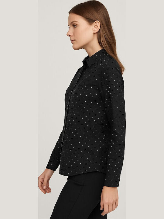 Langärmeliges Damenhemden Schwarzes Polka Dot