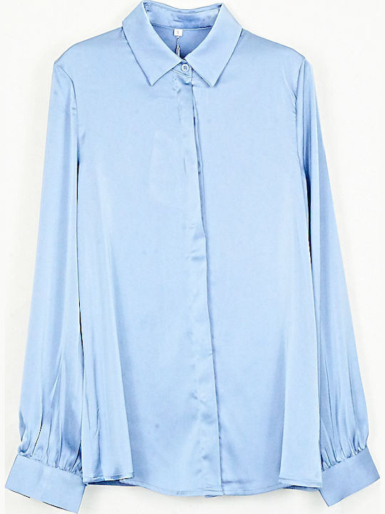 Women's Satin Long Sleeve Shirt Sky Blue