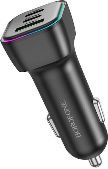 Borofone Auto-Ladegerät 60W 3A Schnellladung mit Anschlüssen: 1xUSB 2xType-C Schwarz Farbe