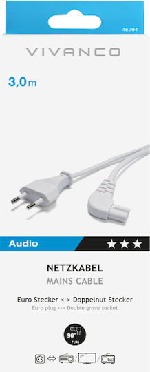 Vivanco Netzkabel 2-poliger Winkelstecker 3m