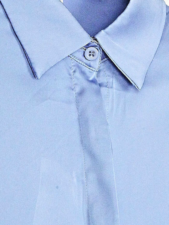 Women's Satin Long Sleeve Shirt Sky Blue