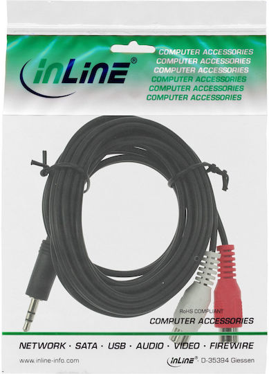 InLine 3.5mm Male Audio Cable - 2x RCA Female Black 3m