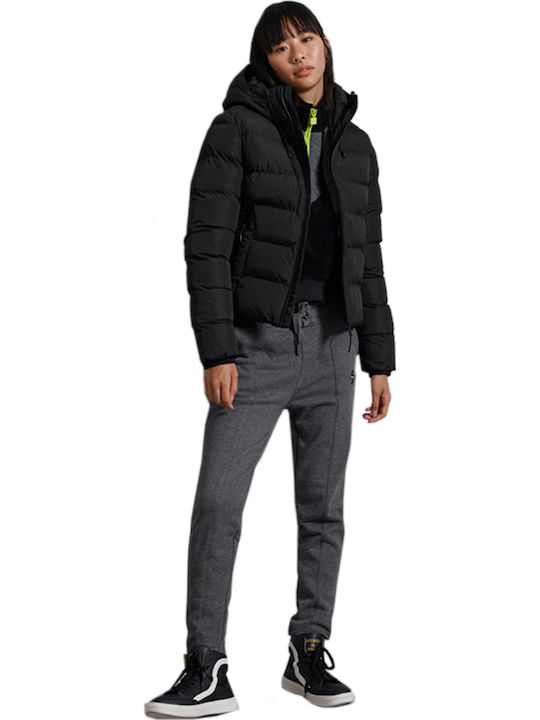 Women's Short Puffer Jacket for Winter with Hood Black