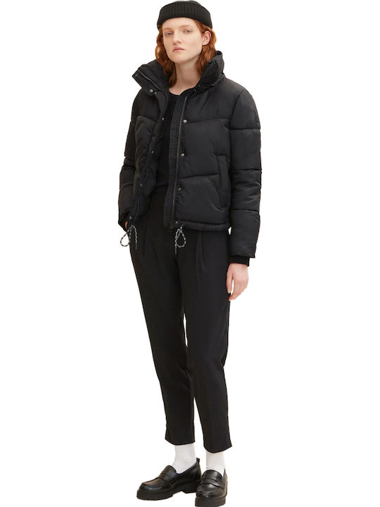 Arctic Women's Short Puffer Jacket for Winter with Detachable Hood Black
