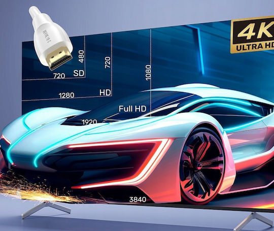 Unitek HDMI 2.0 Premium Високоскоростен 4K 60Hz HDR Кабел HDMI Мъжки - HDMI Мъжки 7.5м Бял