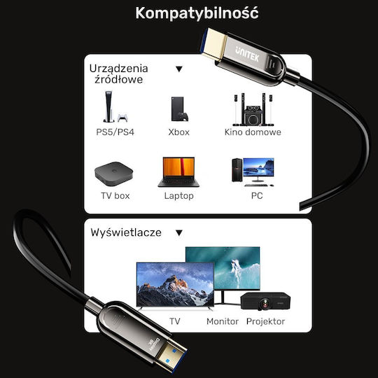 Unitek HDMI 2.1 Ultra High Speed 48Gbps 4K 120Hz HDR VRR Cable HDMI Male - HDMI Male 10m Black