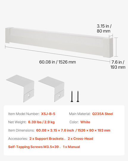 Radiator Covers Vevor Basic Series 1526 Mm Front Cover for Standard Electric Heating Unit Home Improvement Heavy Duty Steel Easy Installation Replacement for Old Cover in Bedroom White