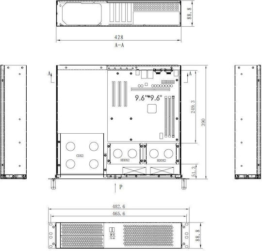 Netrack Mini-itx/microatx сървърен корпус 482*88.8*390mm 2U 19"