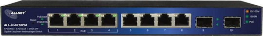 Allnet Gestionat L2 PoE+ Switch cu 8 Porturi Gigabit (1Gbps) Ethernet și 2 Porturi SFP