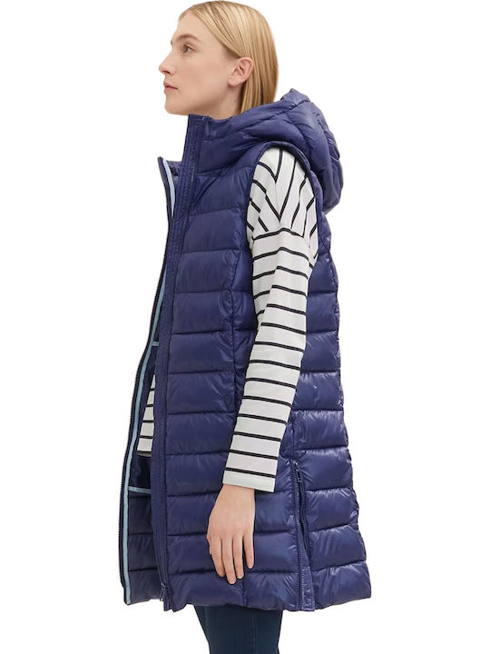 Women's Long Puffer Jacket for Winter with Hood Navy Blue
