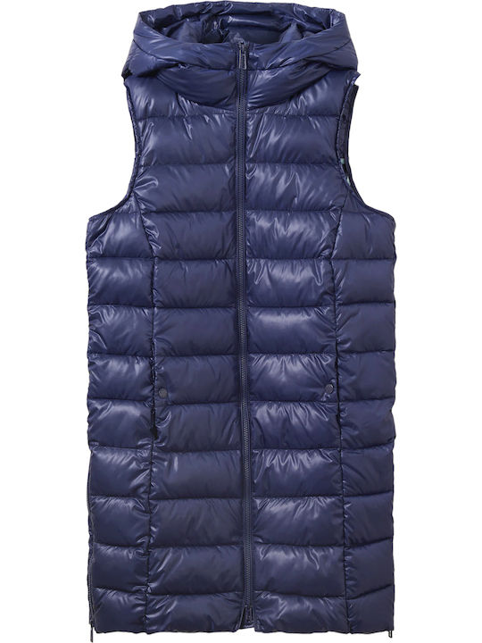 Women's Long Puffer Jacket for Winter with Hood Navy Blue