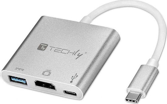 Techly Techly Konverter USB-C / HDMI / USB-A / Thunderbolt / DisplayPort männlich zu USB-C / HDMI / USB-A / Thunderbolt / DisplayPort weiblich Silber 1 Stück IADAP USB31-HDMIPTY