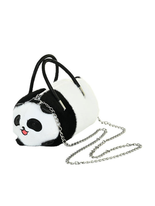 Plush Panda Bag Metal Chain Handles Black White 20cm