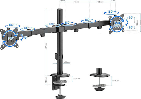 SENSE7 Float Double Επιτραπέζια Βάση για 2 Οθόνες έως 32" με Βραχίονα