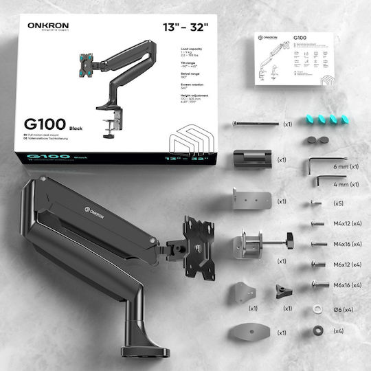Onkron Βάση Γραφείου Οθόνης έως 32" με Βραχίονα (G100-B)