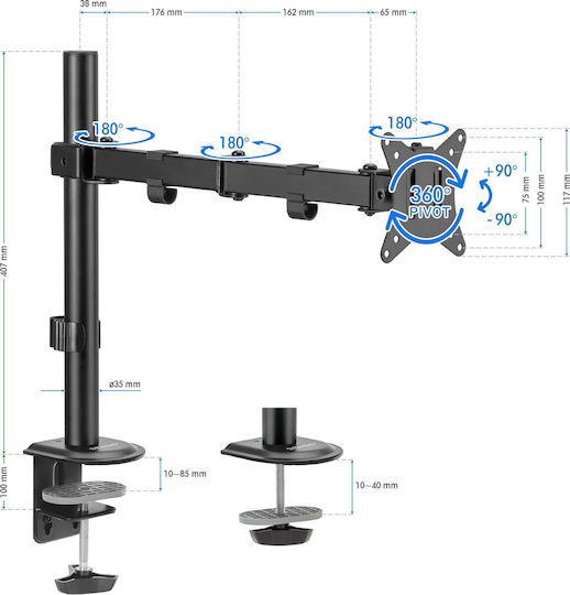 SENSE7 Float Arm Επιτραπέζια Βάση Οθόνης έως 32" με Βραχίονα