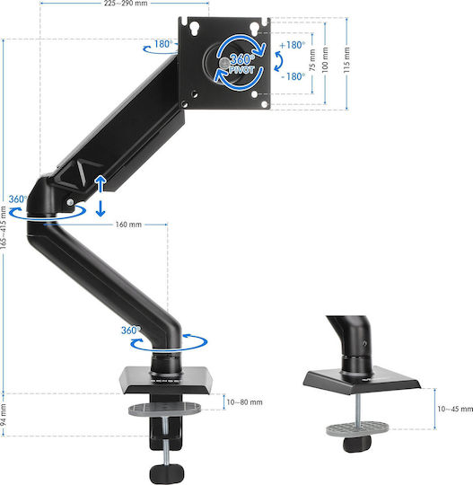 SENSE7 Hang Επιτραπέζια Βάση Οθόνης έως 32" με Βραχίονα