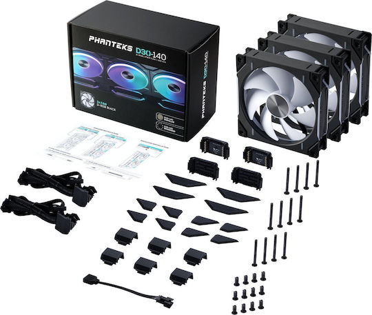 Phanteks PH-F140D30 Case Fan 2000rpm 71.93cfm with RGB Lighting and 4-Pin PWM Connection 3pcs