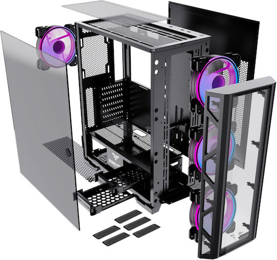 Preyon Nest Meshy+ Gaming Midi-Turm Computergehäuse mit Seitenfenster und RGB-Beleuchtung Schwarz