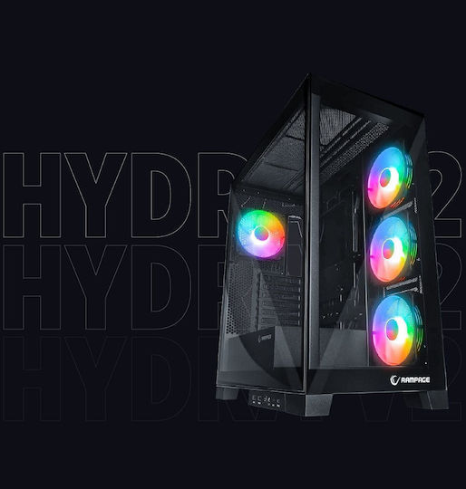 Rampage Hydra V2 Gaming Midi Tower Computer Case with Side Window Black