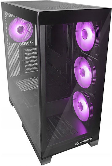 Rampage Hydra V2 Gaming Midi Tower Computer Case with Side Window Black