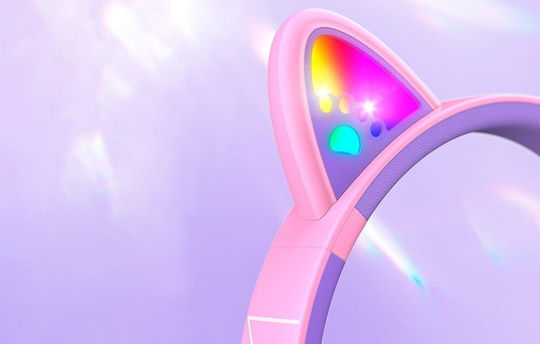 PowerLocus Bobo Cat Ears Ασύρματα Bluetooth Παιδικά Over Ear Ακουστικά Ροζ