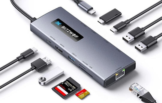 BlitzWolf USB-C Docking Station με HDMI 4K PD Ethernet Γκρι (BW-NEW TH8)