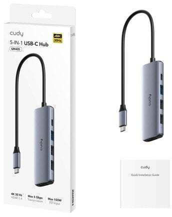 Cudy UH405 USB-C Докинг станция с HDMI 4K PD Сребрист