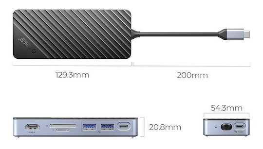 Orico 8-in-1 USB-C Docking Station με HDMI 4K PD Ethernet Μαύρο