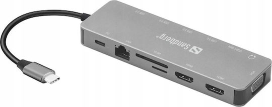 Sandberg USB-C Dockingstation für Laptops mit HDMI 4K PowerDelivery und Bildschirmverbindungen 2 Monitore Silber (136-45)