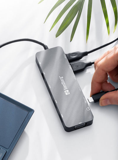 Sandberg USB-C Dockingstation für Laptops mit HDMI 4K PowerDelivery und Bildschirmverbindungen 2 Monitore Silber (136-45)