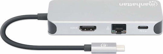 Manhattan USB-C Docking Station με HDMI 4K Ethernet Γκρι (130615)